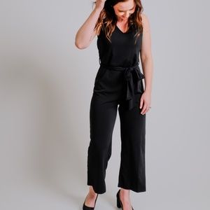 Black Tie Waist Cropped Jumpsuit